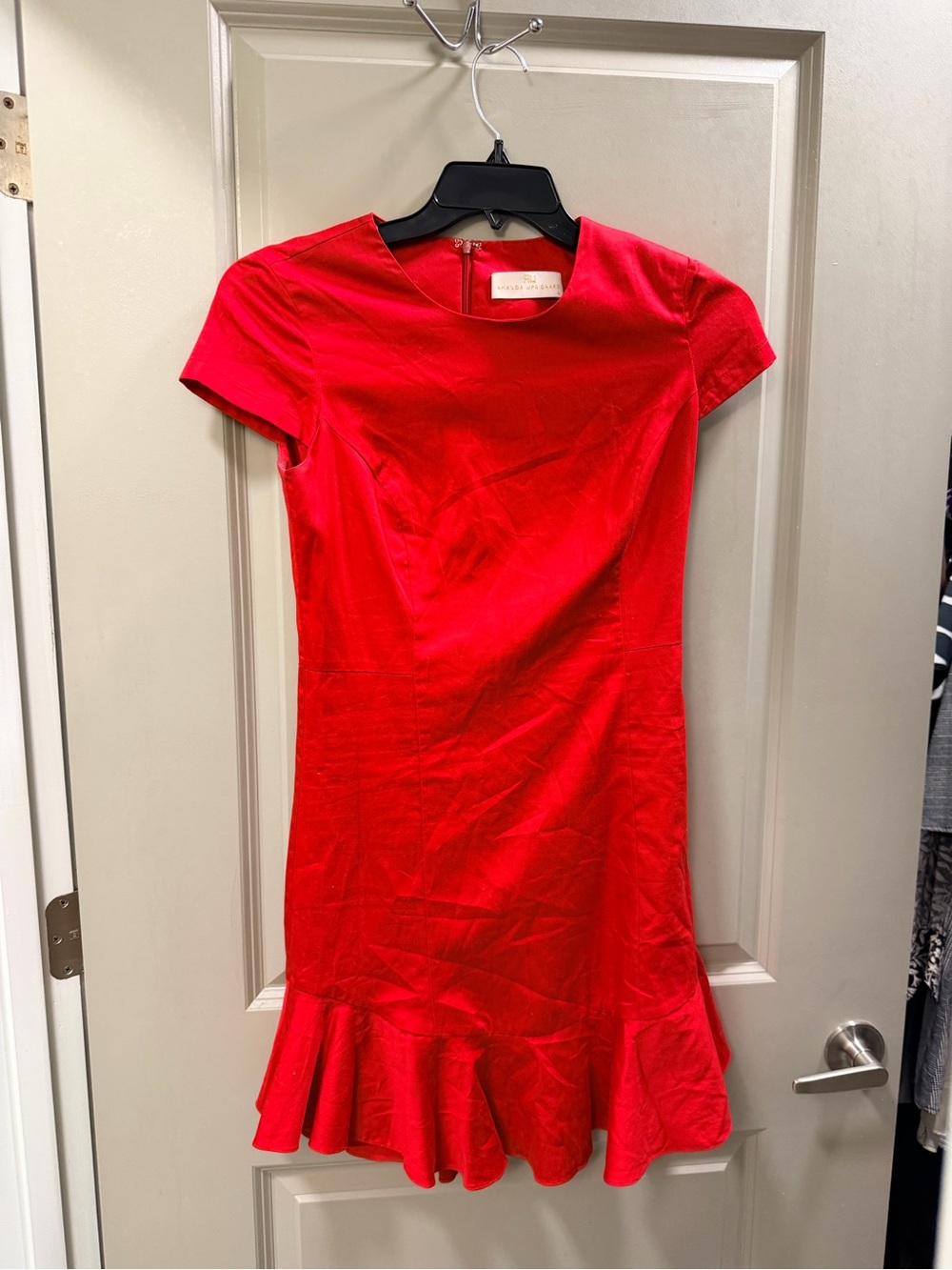Amanda Uprichard Red Short Sleeve Flounce Hem Dress